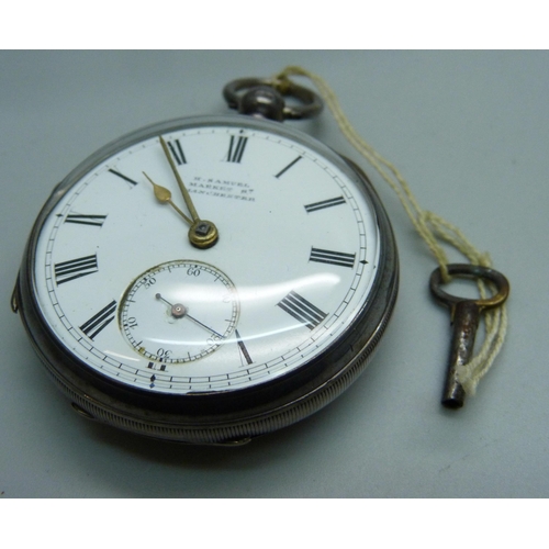 1047 - A silver cased pocket watch, the case hallmarked Birmingham 1891