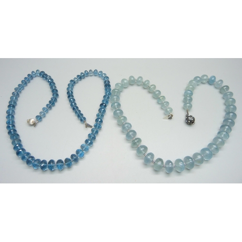 1058 - Two bead necklaces, aquamarine and topaz