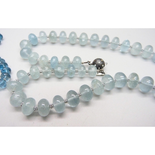 1058 - Two bead necklaces, aquamarine and topaz