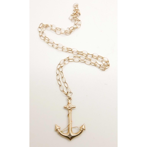 1075 - A 9ct gold anchor pendant on a 9ct gold chain, 5.2g, chain 51cm