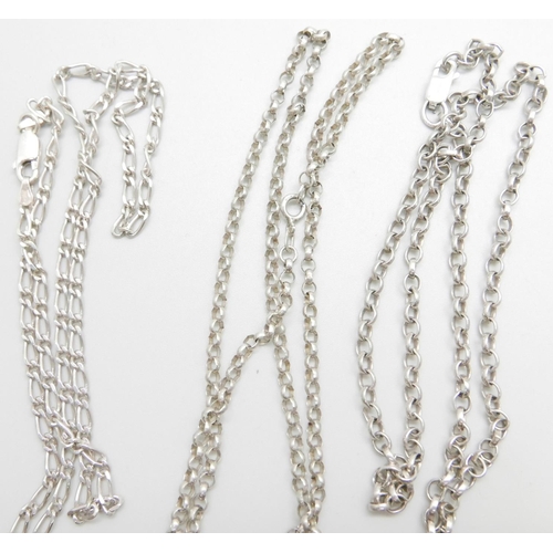 1088 - Three silver neck chains, 27g, each 50cm