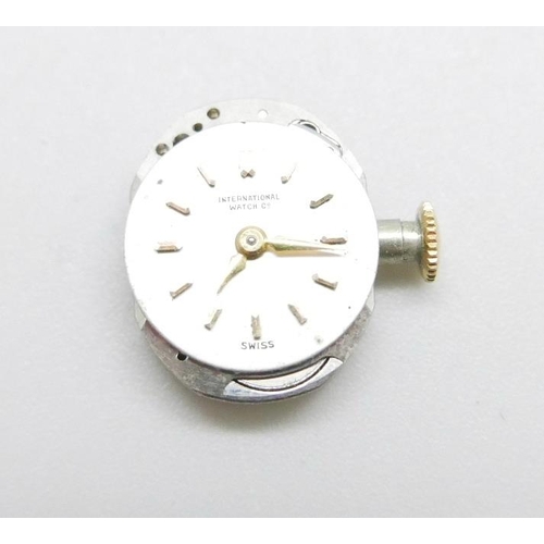 1089 - Three lady's wristwatch movements; International Watch Co., Tudor by Rolex and Longines