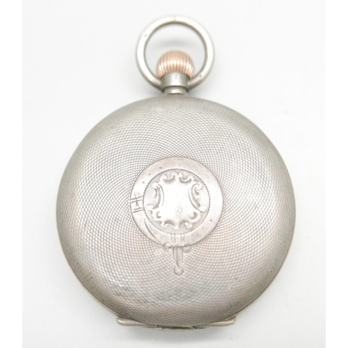 1090 - A silver cased Hebdomas 8 Days full-hunter pocket watch, (lacking inner bezel)