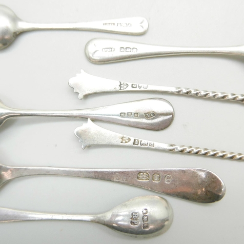 1091 - Seven silver condiment spoons, 41g