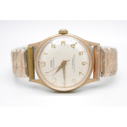 1107 - A vintage gold plated wristwatch, the dial marked Don, 17 Jewels