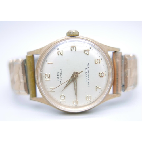 1107 - A vintage gold plated wristwatch, the dial marked Don, 17 Jewels