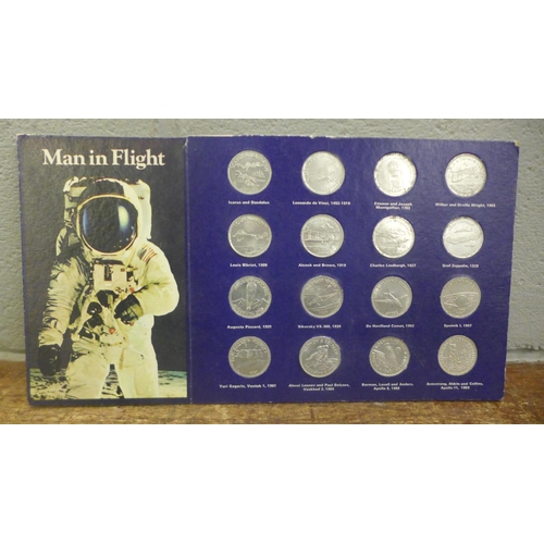 1134 - Four sets of Historic cars medallions, one set of Man in flight medallions **PLEASE NOTE THIS LOT IS... 