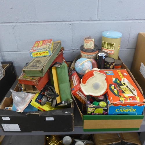 1149 - Two boxes of vintage toys and games including a Meccano steam engine, building blocks, etc **PLEASE ... 