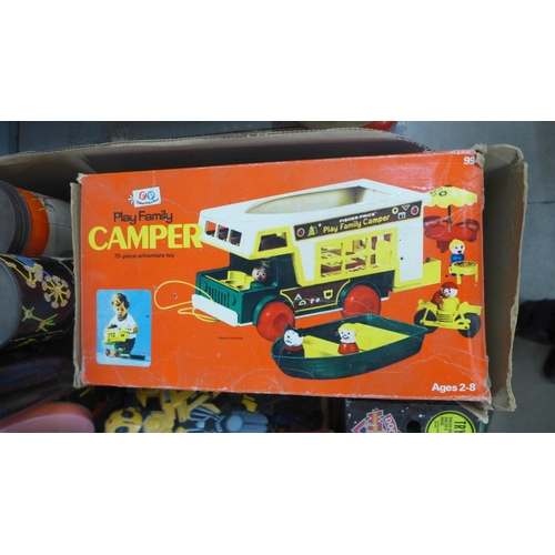 1149 - Two boxes of vintage toys and games including a Meccano steam engine, building blocks, etc **PLEASE ... 