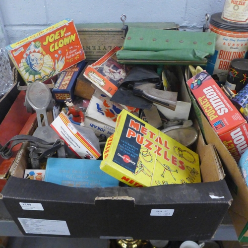 1149 - Two boxes of vintage toys and games including a Meccano steam engine, building blocks, etc **PLEASE ... 