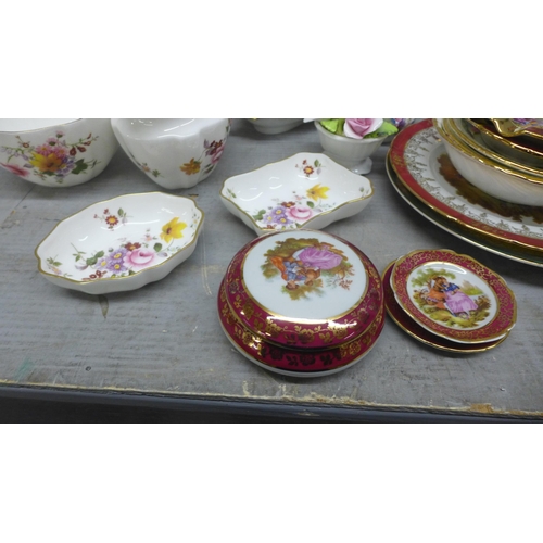 1154 - Royal Crown Derby, Derby Posies, six saucers, cups, milk jug and creamers, five dressing table pin d... 