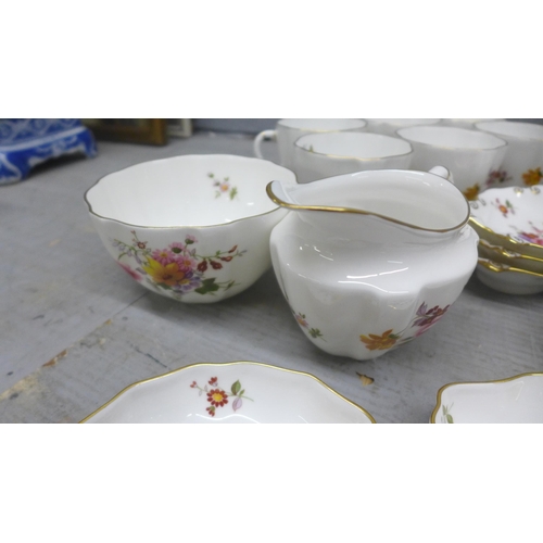 1154 - Royal Crown Derby, Derby Posies, six saucers, cups, milk jug and creamers, five dressing table pin d... 