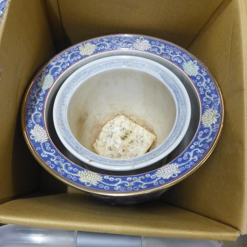 1166 - Four boxes of assorted china including blue and white, Chinese and other oriental **PLEASE NOTE THIS... 