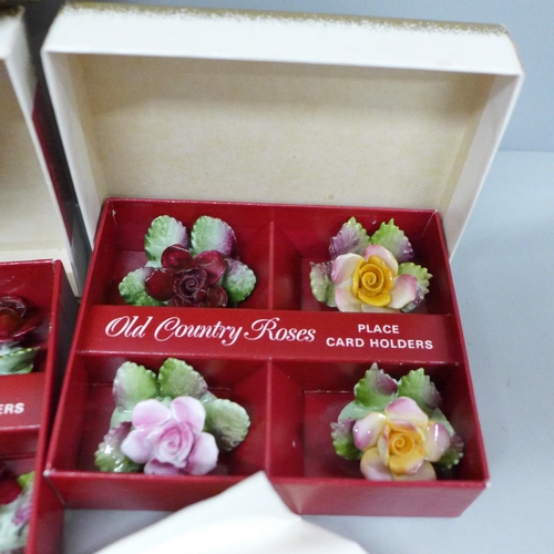 649 - Four sets of 4 Royal Albert Old Country Roses place holders and a set of four napkins
