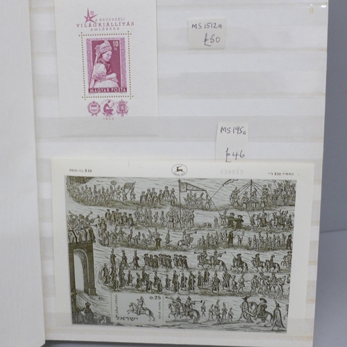 673 - Stamps; a stock book of Worldwide stamps mini sheets and sheetlets, 57 sets with a catalogue value o... 