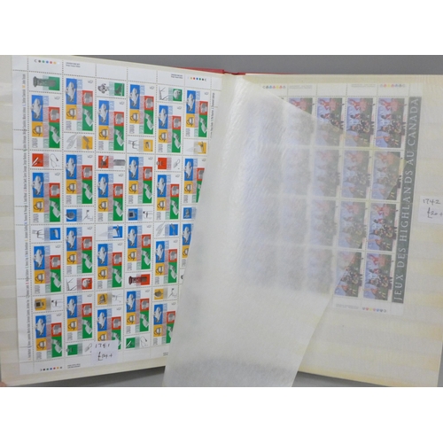 673 - Stamps; a stock book of Worldwide stamps mini sheets and sheetlets, 57 sets with a catalogue value o... 