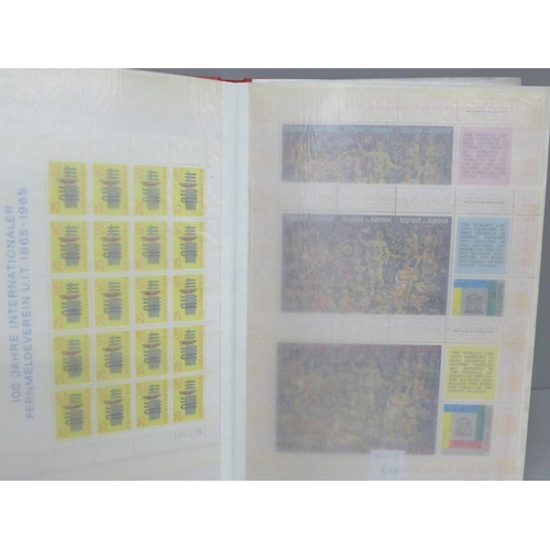 673 - Stamps; a stock book of Worldwide stamps mini sheets and sheetlets, 57 sets with a catalogue value o... 