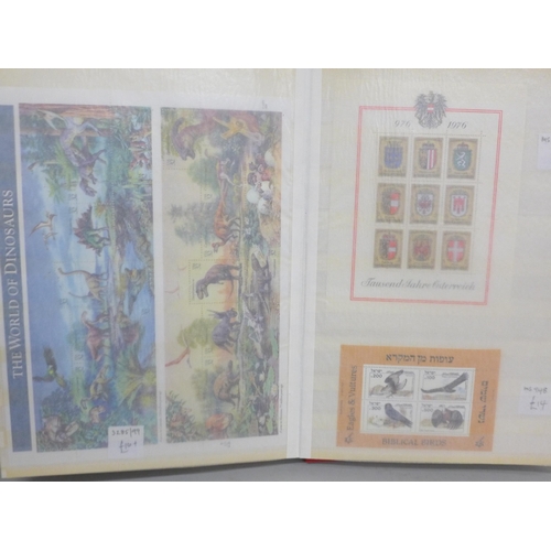 673 - Stamps; a stock book of Worldwide stamps mini sheets and sheetlets, 57 sets with a catalogue value o... 