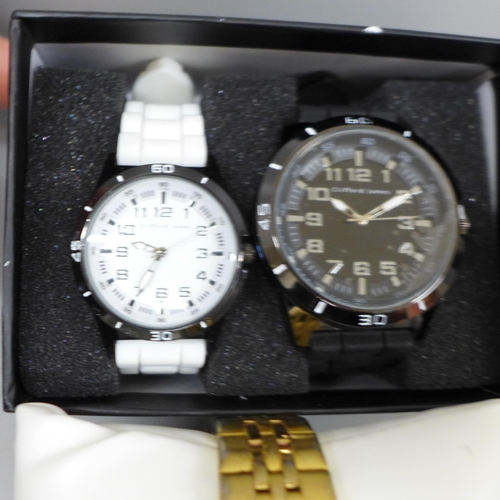 674 - A collection of wristwatches, five boxed