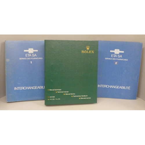 677 - A Rolex Technical/Service Manual, and two similar ETA manuals, Vol. 1 and 2