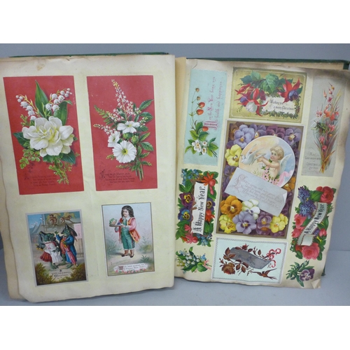 689 - An album of Victorian greeting cards, 240 in total, Christmas, New Year and Birthday, interspersed w... 