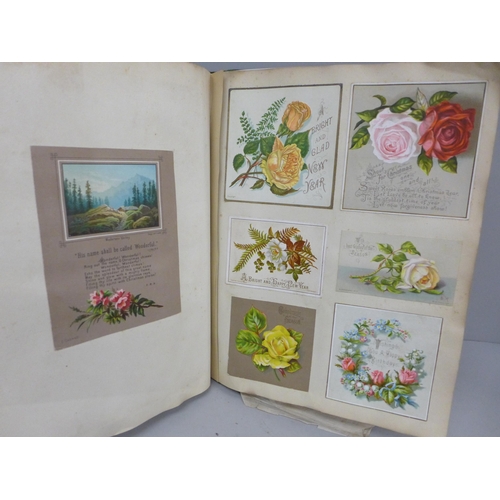 689 - An album of Victorian greeting cards, 240 in total, Christmas, New Year and Birthday, interspersed w... 