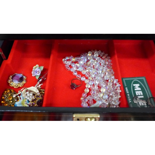 690 - Costume jewellery including silver rings and earrings and a box of earrings, some pairs 9ct gold