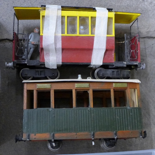 701 - Garden railway stock including carriages and other rail items, etc. (2 boxes)