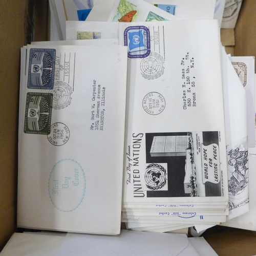 713 - Stamps; a box of stamps, worldwide first day covers in albums and loose