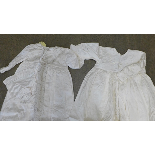 729 - Six silk christening gowns, some with tags by Christine Ann