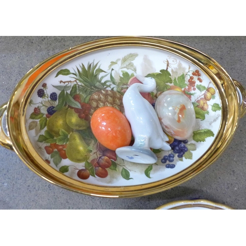 730 - A Royal Crown Derby cakestand, boxed, and a dish, a Lladro model goose, a cream and sugar, a bowl, e... 