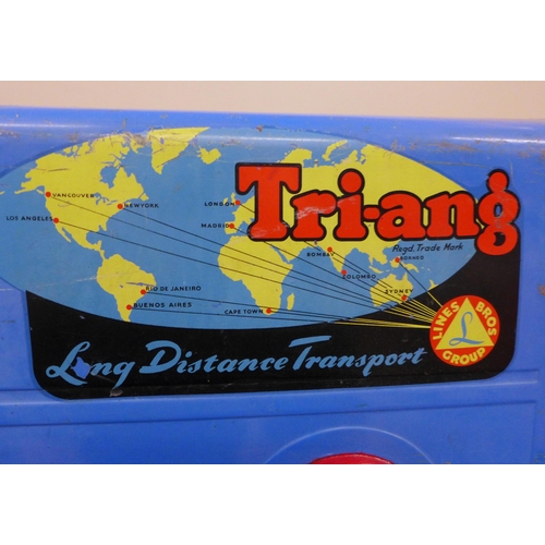 732 - A Tri-ang tin plate Circus wagon and a Tri-ang Long Distance Transport lorry