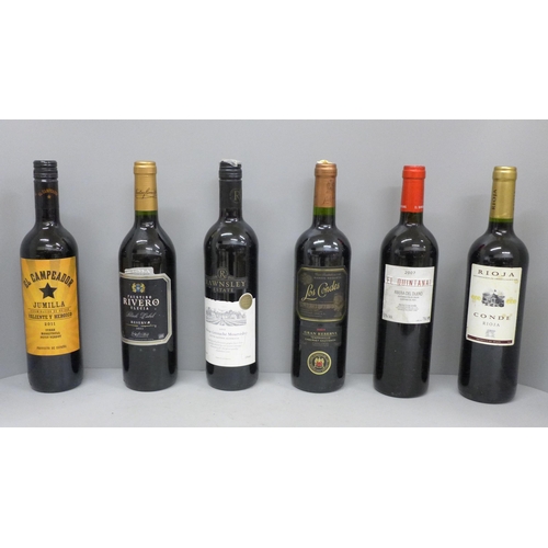 733 - Twelve bottles of red wine including Faustino Rivero, El Campeador, Conde Rioja and Les Cordes