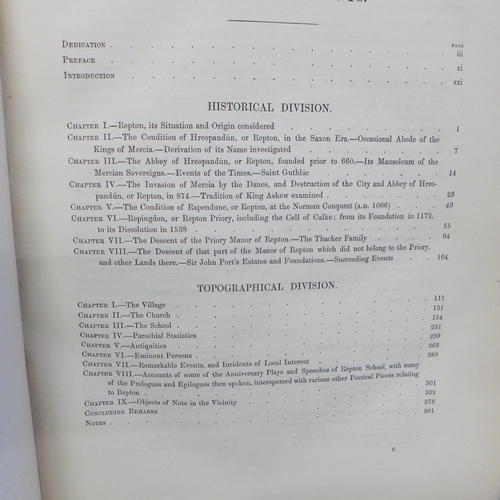 738 - One volume, Bigsby's History of Repton, with illustrations, printed by Woodfall & Kinder, 1858