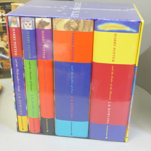 740 - A set of Harry Potter books, sealed, Harry Potter card games, a set of Warne Beatrix Potter, Star Wa... 