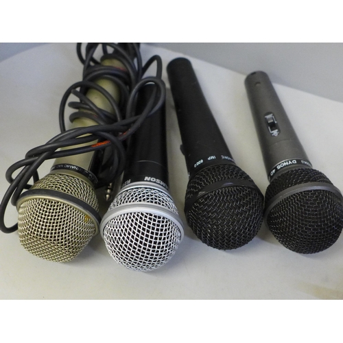 741 - Ten microphones including vintage, Technics RP3215E, Sony FV610, Bandridge, Dymos 4D, Maxim MX13-18,... 