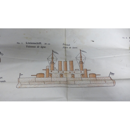 761 - An early 20th Century wooden shipbuilding game and instructions