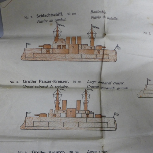 761 - An early 20th Century wooden shipbuilding game and instructions