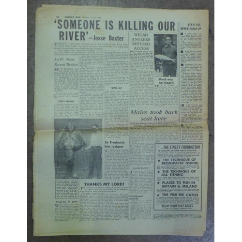 762 - A First Edition of The Angler's Mail Newspaper, Thurs 11 June 1964 and six Editions of Fishing Fri F... 