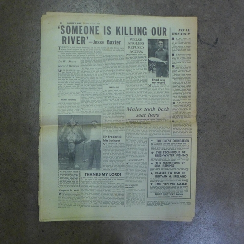 762 - A First Edition of The Angler's Mail Newspaper, Thurs 11 June 1964 and six Editions of Fishing Fri F... 