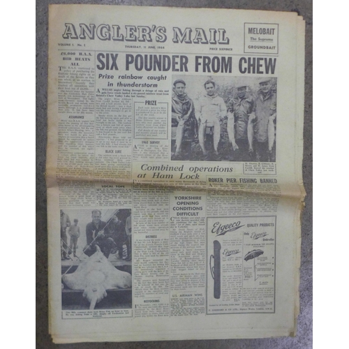 762 - A First Edition of The Angler's Mail Newspaper, Thurs 11 June 1964 and six Editions of Fishing Fri F... 