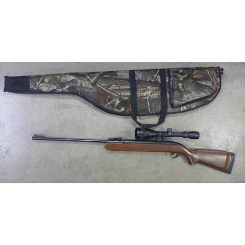 804 - A BSA airsporter air rifle with a 50 scope, Deerhunter bag and a packet of Match Pell pellets