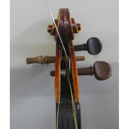 805 - Two cased violins and bows, both backs 33.5cm approximately excluding button