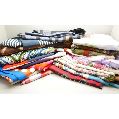 813 - A collection of designer scarves including Leonardi, Roberta, Aveda x Philip Lin, Jacqmar, Monique V... 