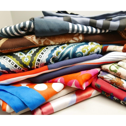 813 - A collection of designer scarves including Leonardi, Roberta, Aveda x Philip Lin, Jacqmar, Monique V... 