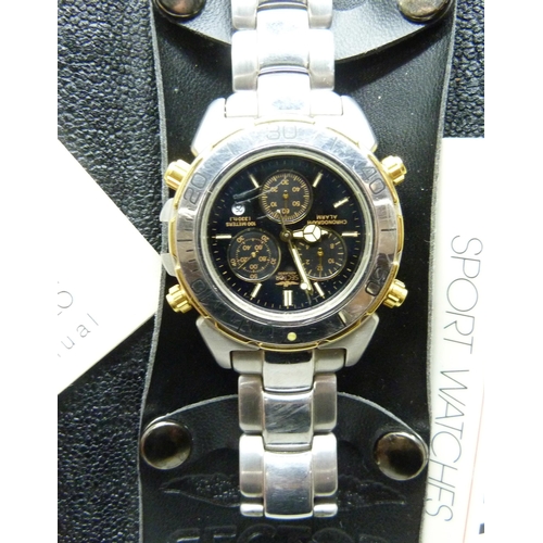 861 - A Sector chronograph alarm wristwatch in soft pouch, lacking crown, with card and instructions