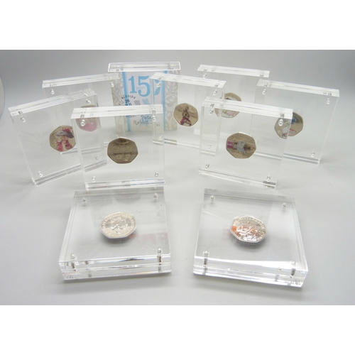 880 - Ten cased Beatrix Potter 50p coins