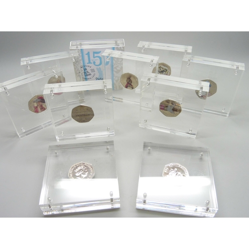 880 - Ten cased Beatrix Potter 50p coins