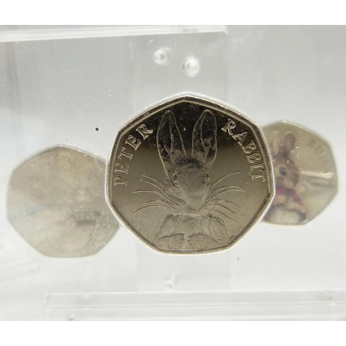 880 - Ten cased Beatrix Potter 50p coins