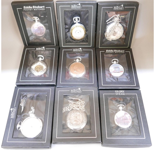 922 - Thirty-five Atlas pocket watches including Heritage, Stobart, Glory of Steam and display case